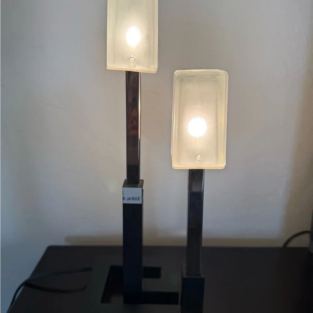 IKEA Korsby Table Accent Lamp Rectangle Globes Silver Black‎ Base 2 brightness's